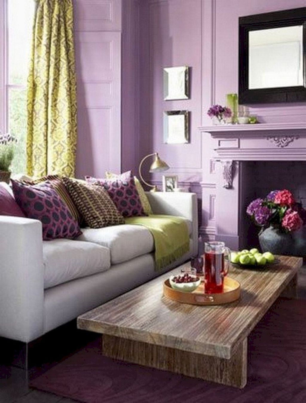 Awesome Living Room Green And Purple Interior Color Ideas18