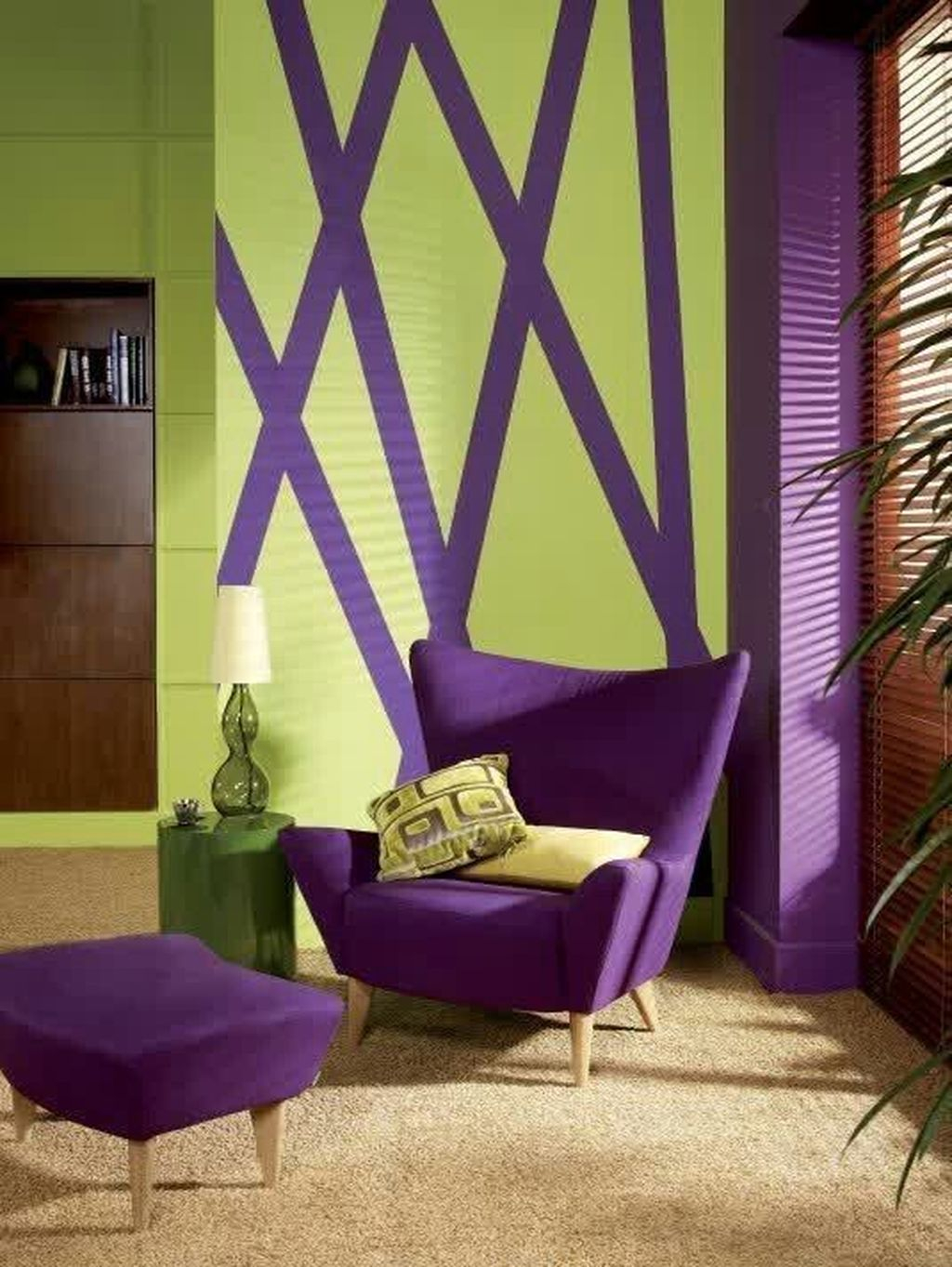 Awesome Living Room Green And Purple Interior Color Ideas20