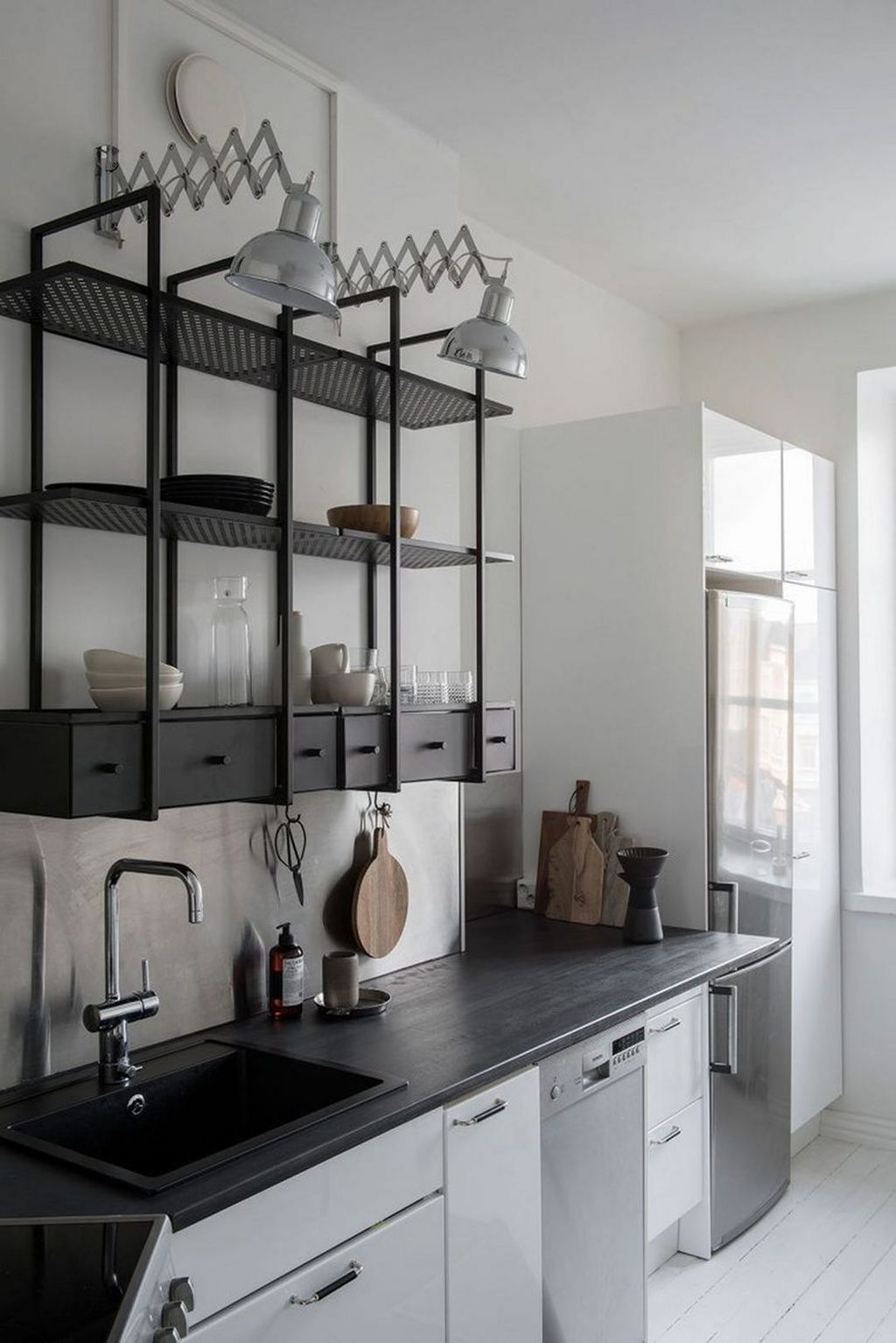 Wonderful Industrial Kitchen Shelf Design Ideas To Organize Your Kitchen42